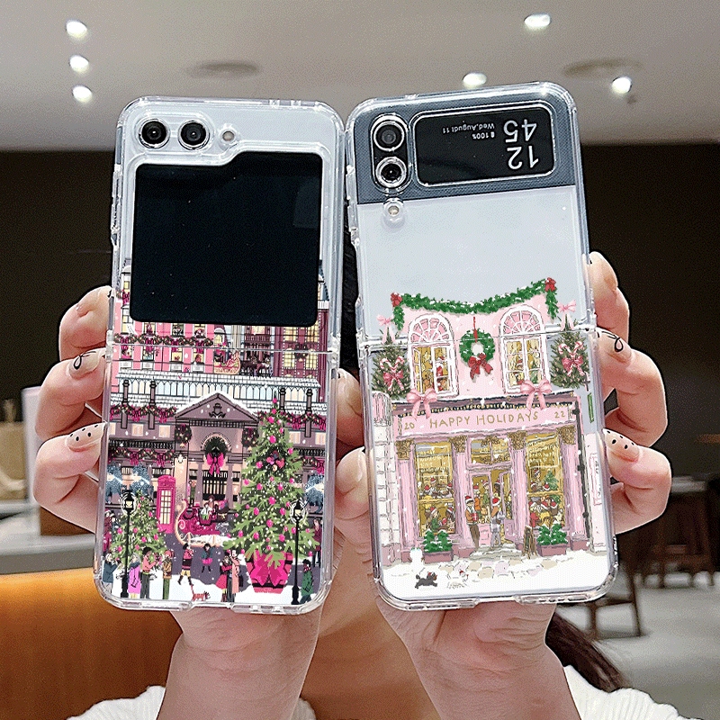 Phone Cases Z Flip 5 - Landelijk gebouw Sneeuwlandschap Kerst Duidelijk telefoonhoesje