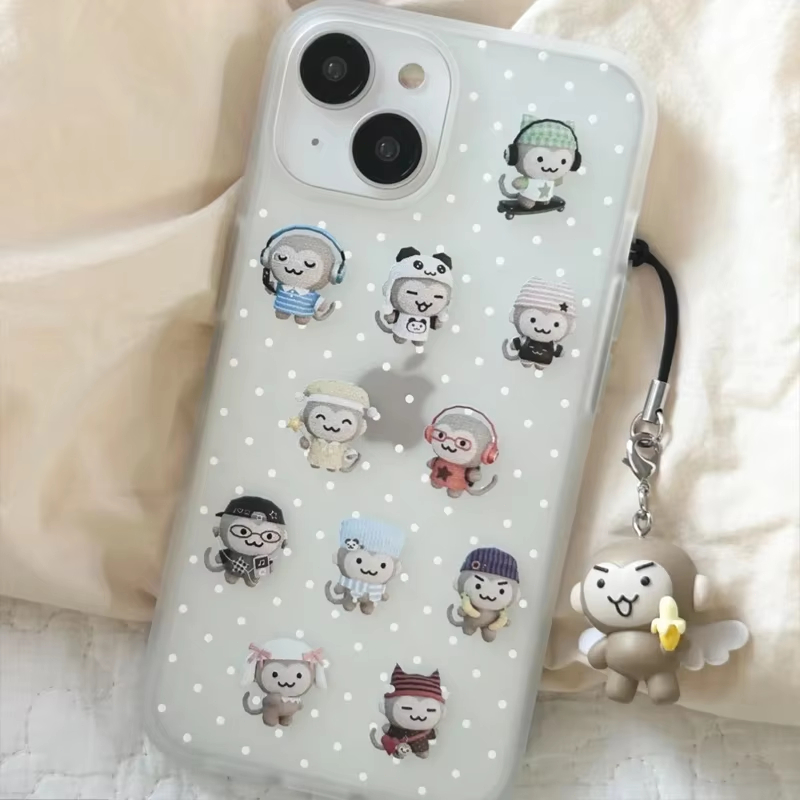 Phone Cases Iphone 16 Pro Max - Simpele Kawaii Aap Witte Polka Dots
