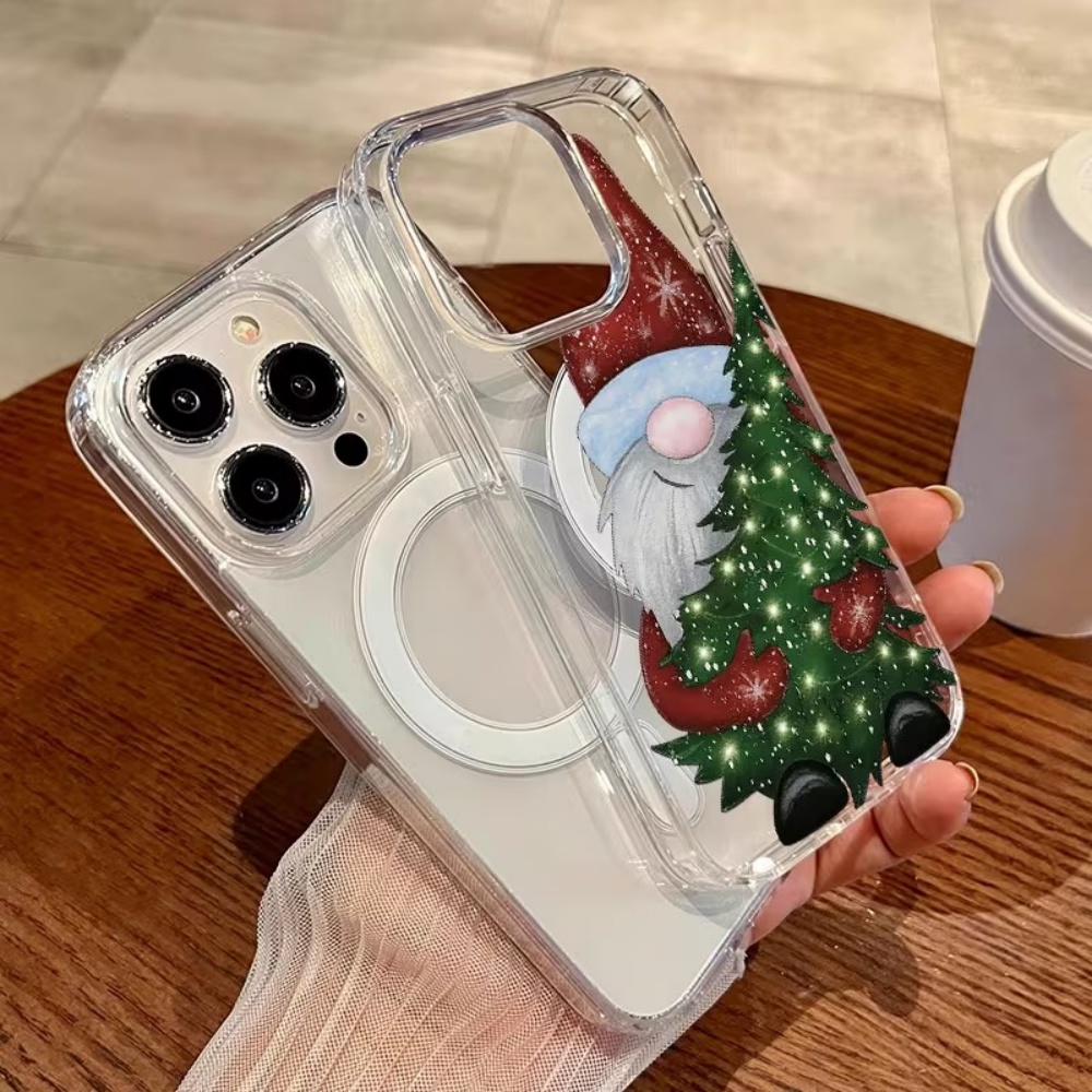 Phone Cases With Magnet - Schattige Kerstman met Kerstboom Transparante Acryl+TPU